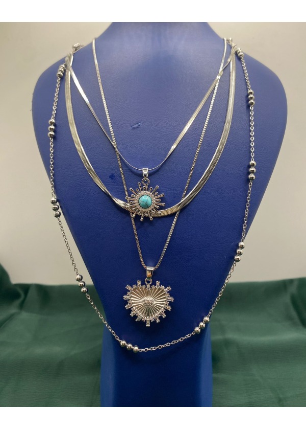 Gümüş Işıltı 3'lü Çelik Kolye Seti