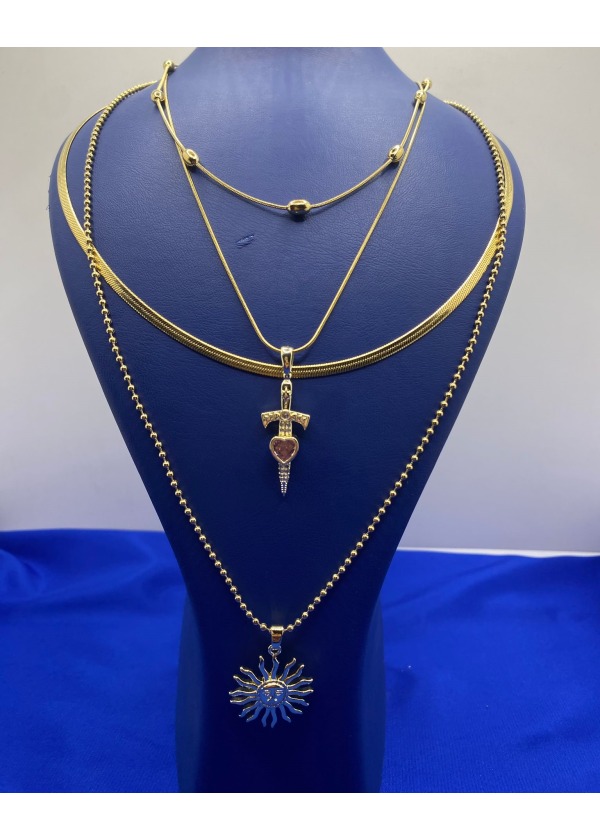 Güneş ve Kalp Tılsımı 4'lü Çoklu Çelik Kolye