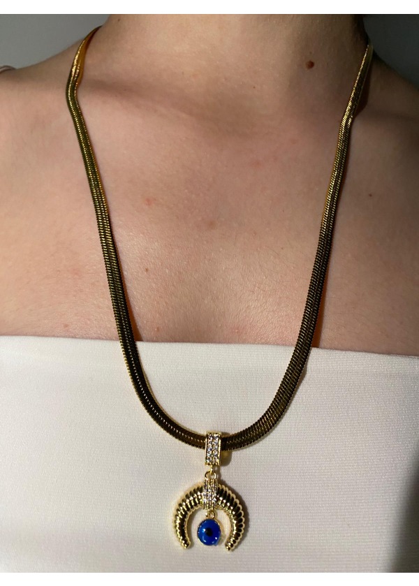 Ay Işığı Nazar – Çelik Yarım Hilal Kolye